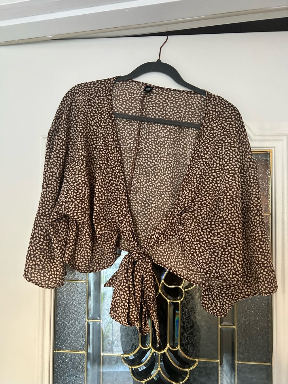 SHEIN Curve Brown Printed Wrap Tie Waist Blouse 2XL